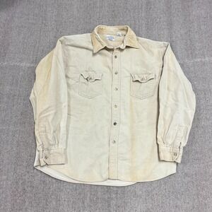 Vintage Sears Corduroy Shirt Mens XL Beige 1970s Western Button Up Long‎ Sleeve